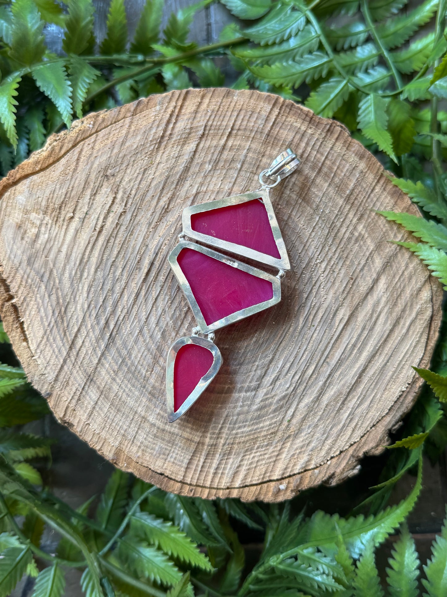 Triple Fuchsia Druzy Pendant