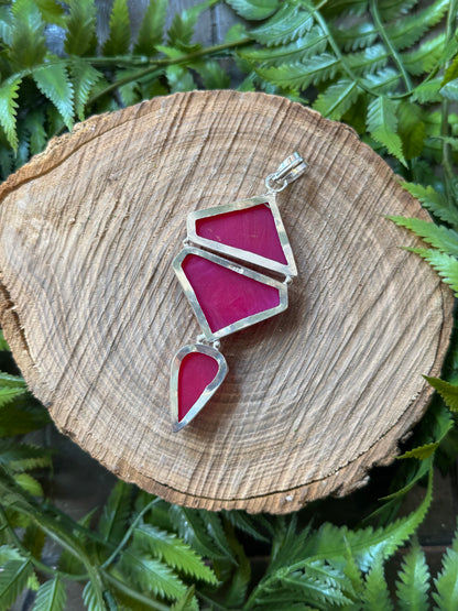 Triple Fuchsia Druzy Pendant