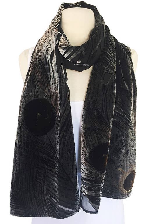 Silk Velvet Scarf - Peacock Print