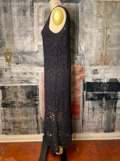 Crochet Sleeveless Maxi Dress- Black