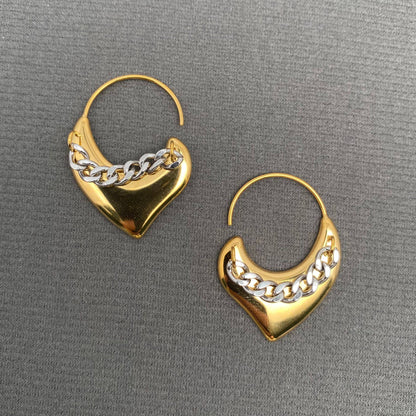 Two-tone Chain Heart 18K Gold Plated S.Steel Earrings - FGS