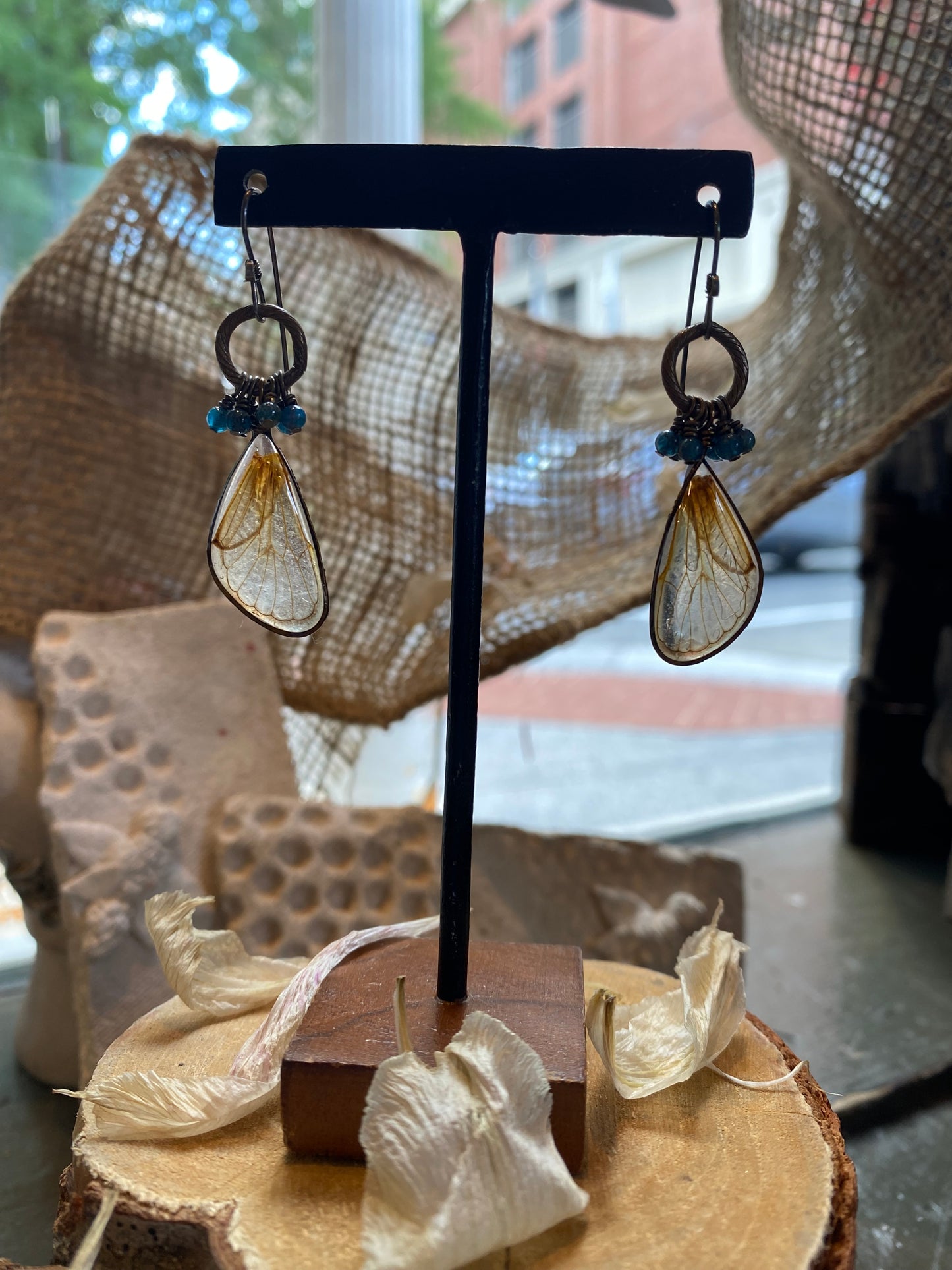 Cicada Wings On Sterling Ring w/ Microfaceted Stones Earrings (4) *E265
