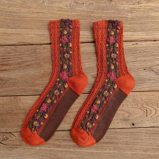 Ethnic Style Vintage Floral Socks - Orange