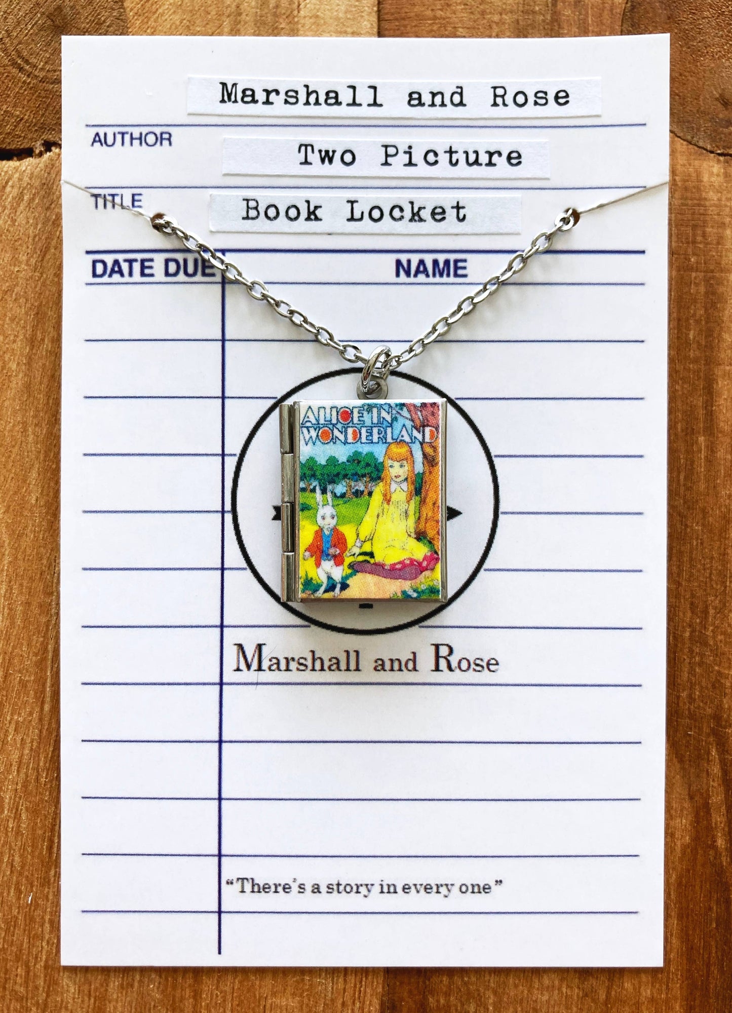 Book Locket Alice In Wonderland - Picnic with Rabbit - Stainless Steel