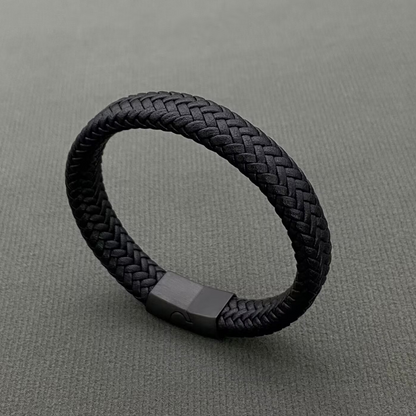 Black PU Leather Men's S.Steel Magnetic Buckle Bracelet