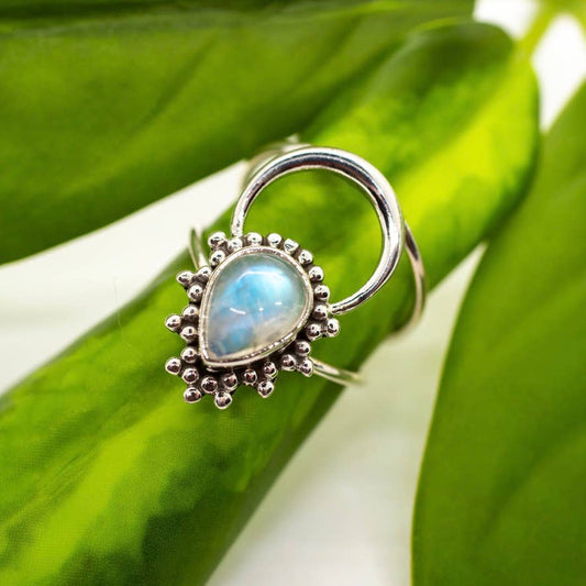 Sterling Silver Moonstone Aura Ring - Choose Size