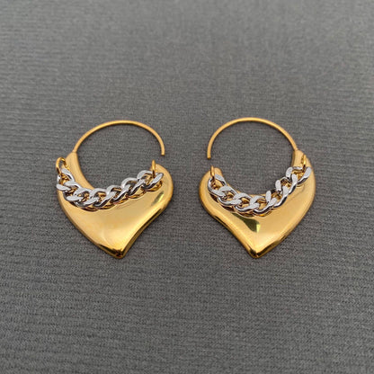 Two-tone Chain Heart 18K Gold Plated S.Steel Earrings - FGS