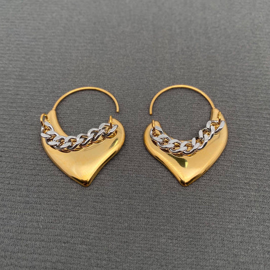 Two-tone Chain Heart 18K Gold Plated S.Steel Earrings - FGS