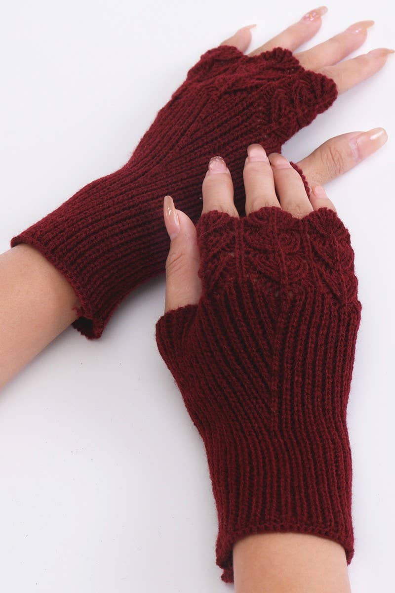 Knit Hand Warmers - Wine O/S