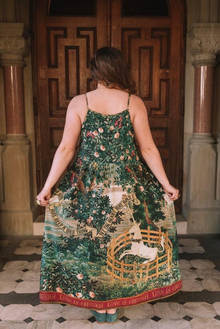 Wildheart Bohéme Long Maxi Slip Dress w/ Unicorn & Castle - L/XL (fits approx. size 12-16)