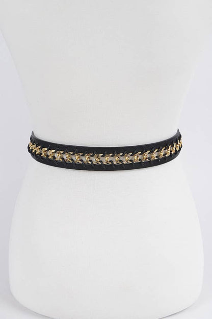 Chain Inside Frame Buckle Belt - Black/Gold
