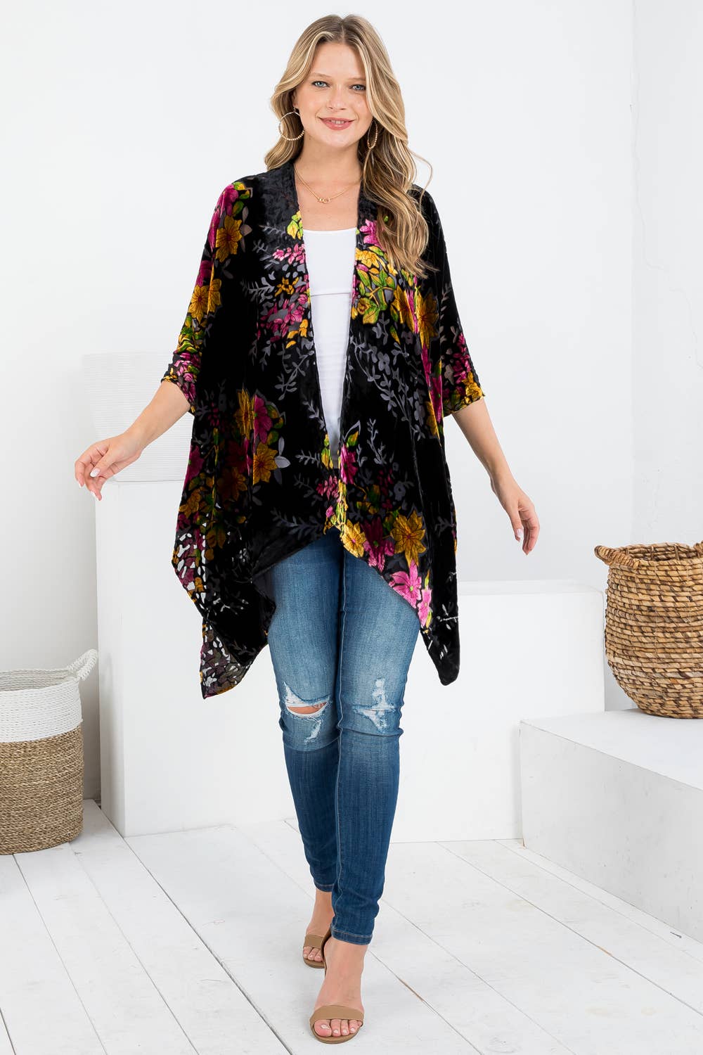Vintage Floral Print Kimono