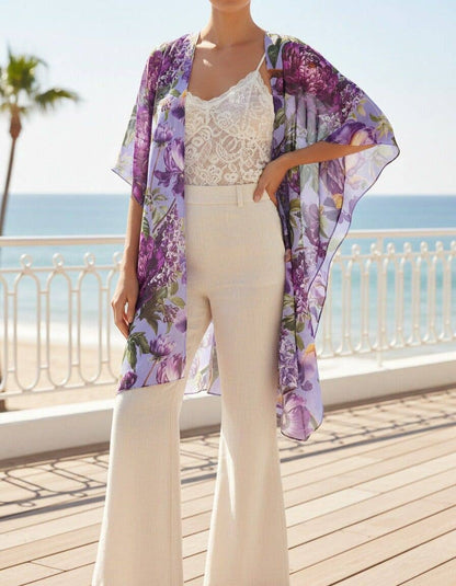 Purple Peony & Iris Kimono/Cover-Up