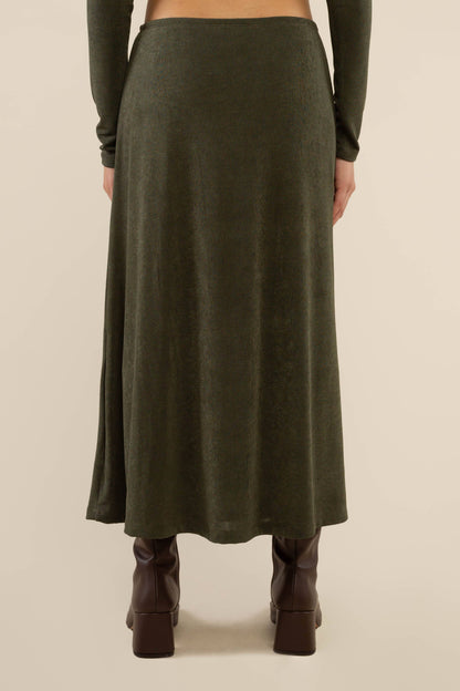 Maple A-Line Midi Skirt - Plus Size: Olive / X-Large - La De Da