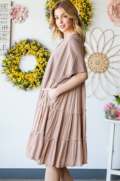 Mineral Washed Tiered Back Dress - Taupe
