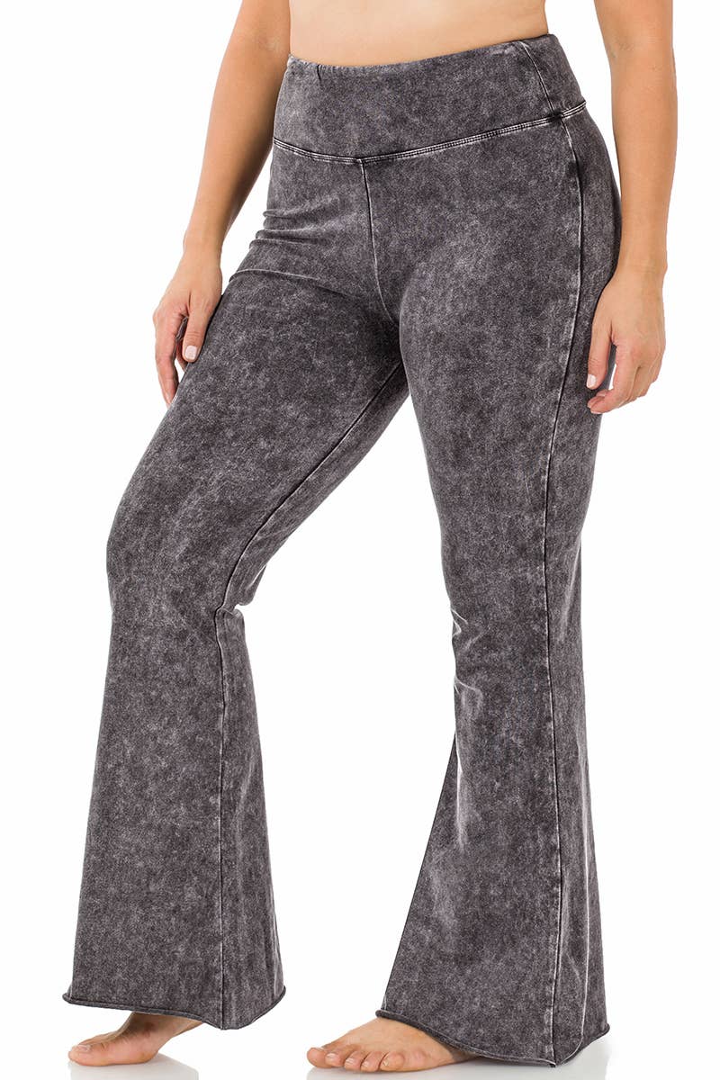 PLUS SIZE MINERAL WASHED HIGH WAIST RAW EDGE HEM PANTS - CHARCOAL