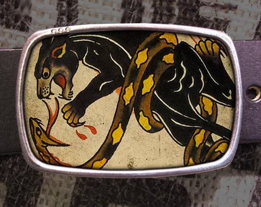 Panther Fight Tattoo Belt Buckle