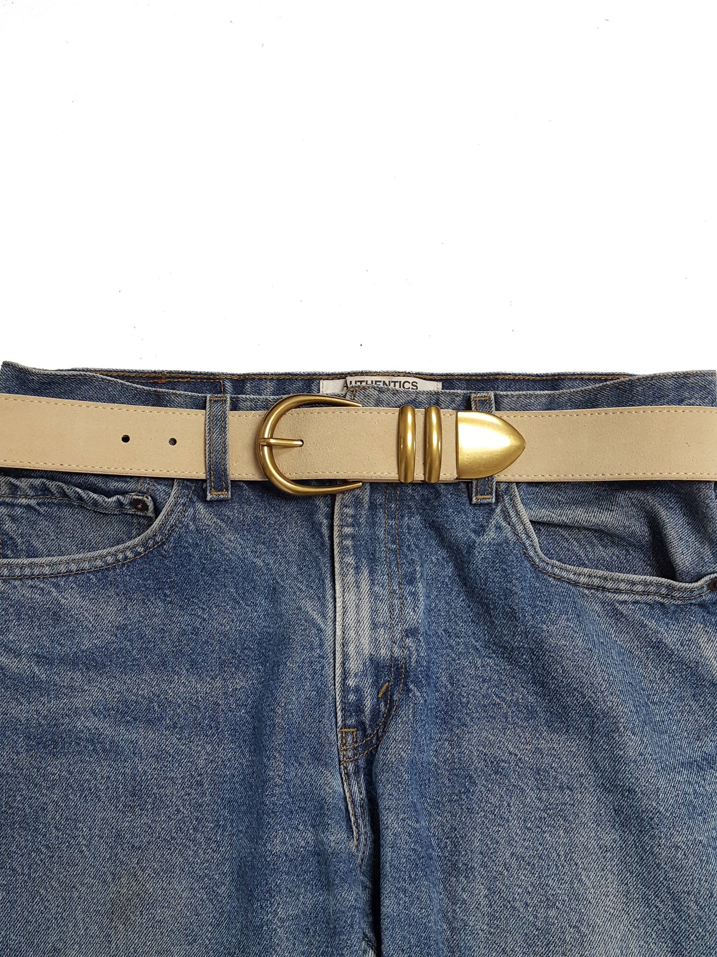 Genuine Suede Leather Belt w. buckle, loops and tip set - Sand