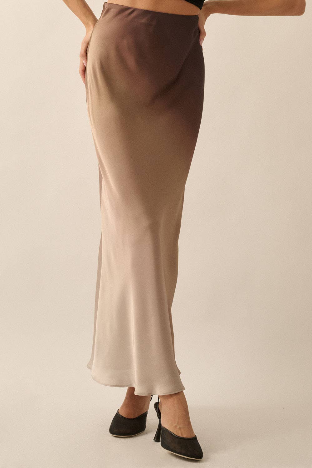 High-Waist Ombre Woven Maxi Skirt - Taupe