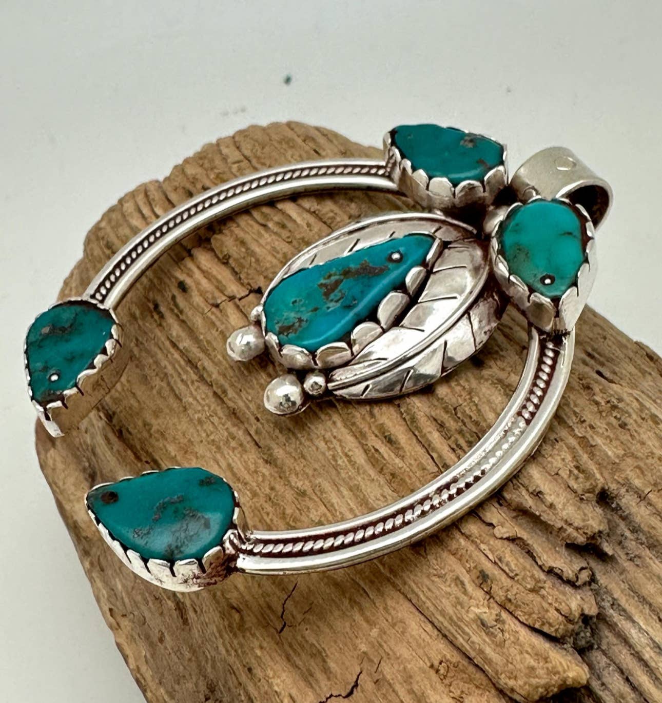 Squash blossom sterling silver necklace pendant ,handcrafted - natural turquoise