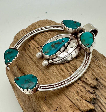 Squash blossom sterling silver necklace pendant ,handcrafted - natural turquoise