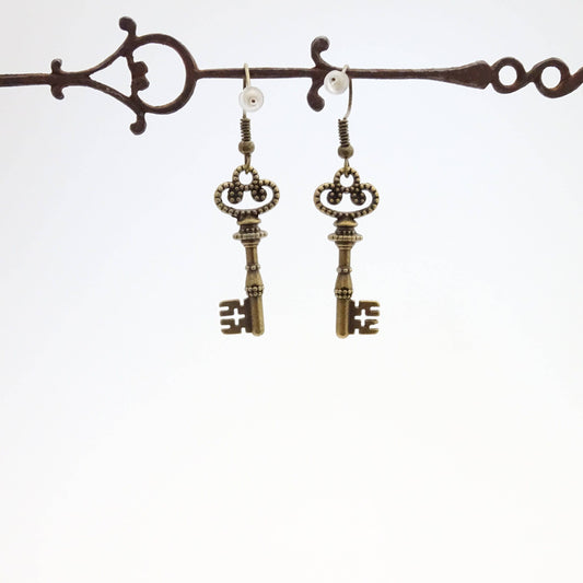 Skeleton Key Earrings | Lightweight Steampunk Keys - Antique Bronze