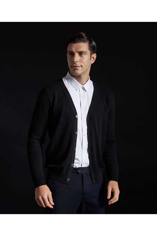 Cardigan 5 buttons ultra soft cashmere touch- Black