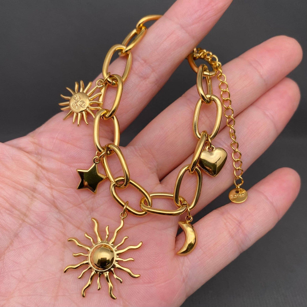 Sun Moon Star 18K Gold Plated S.Steel Bracelet - FGS/MS