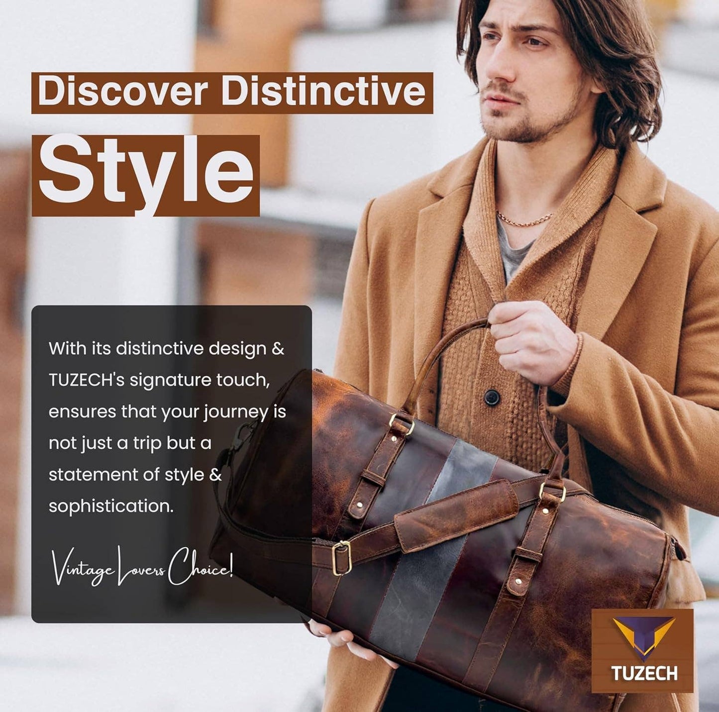 Vintage Leather Duffle Luggage Bag - Brown / 22" Inch