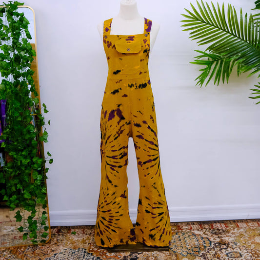 Tie Dye Jumpsuit with Bell Bottom - Yellow