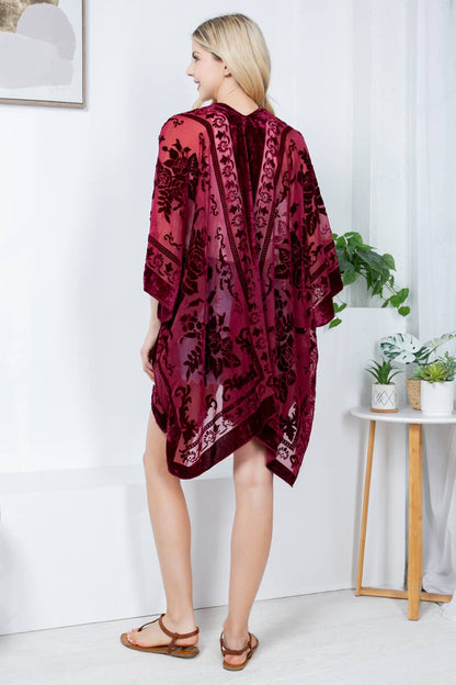 Bohemian Burnout Velvet Kimono - Red