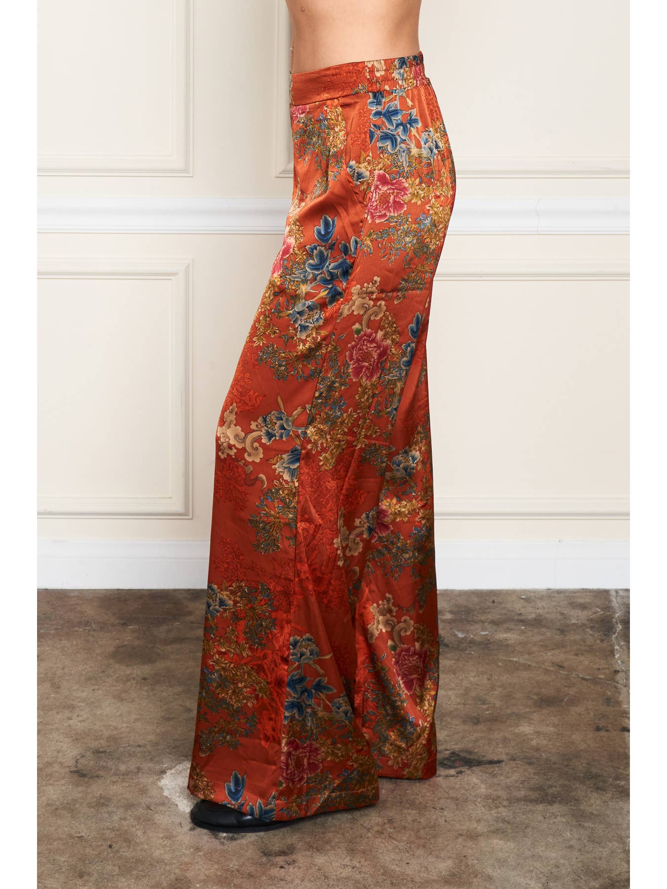 Satin Palazzo Pant - Rust Print
