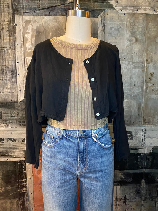 Linen, Crop Jacket - Black