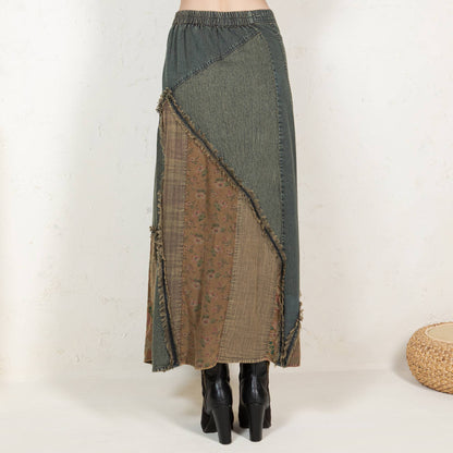 Patch Denim Midi Skirt - Gravel