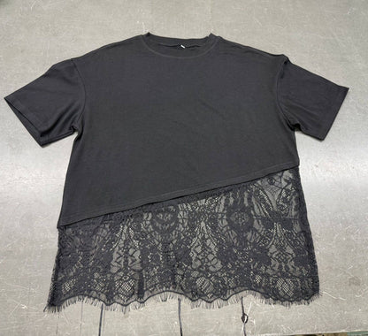 Lace Trim Relaxed Fit Crew Neck Top