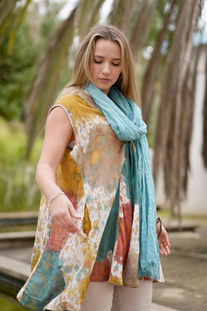 Stone Washed Cotton Scarf - Turquoise