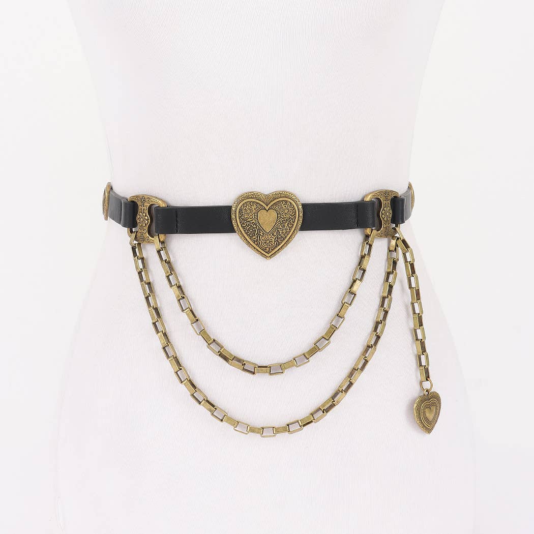Faux Leather Multi Metal Belt - BKATG