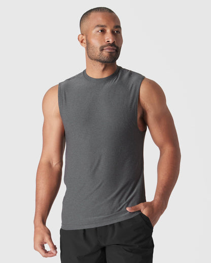 Active Sleeveless Muscle Tank - Charcoal Heather Gray