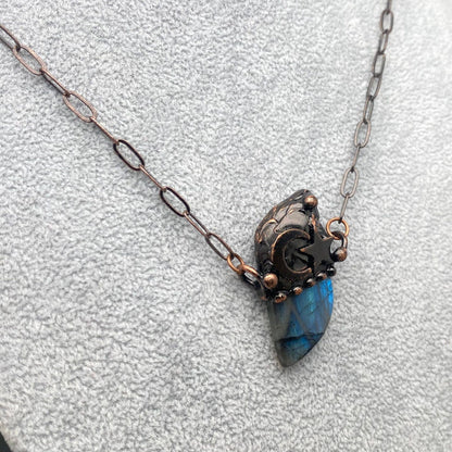 Vintage Natural Stone Labradorite Inlaid Star Moon Pendant - CS/MS