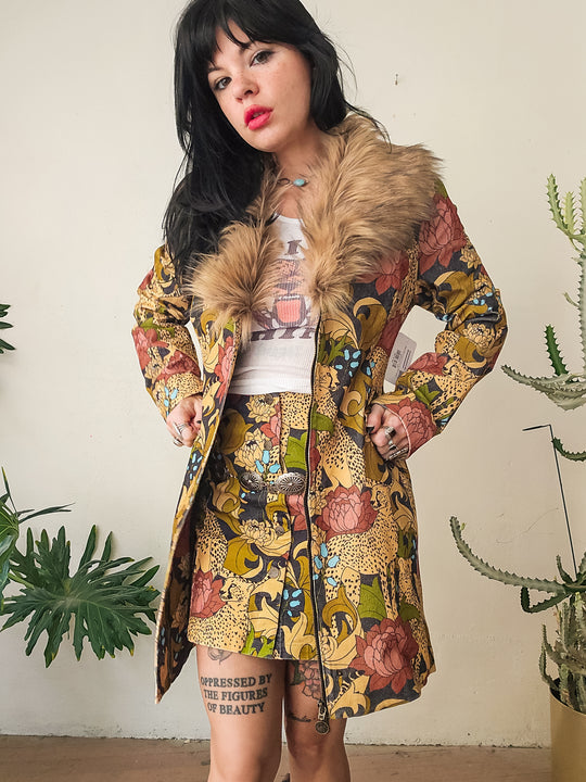 Wild child floral corduroy midi jacket-cheetah
