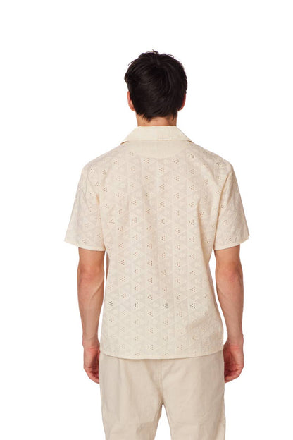 Textured Short Sleeve Men's Cotton Shirt  - Off White
