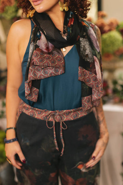 Flight of Fancy Floral Scarf with Hummingbirds Print