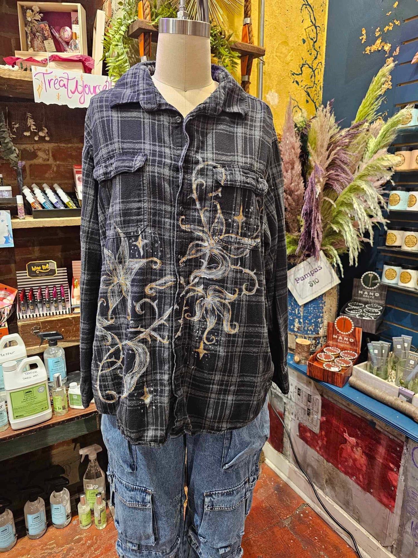 Floral Flannel - Handpainted & Upcycled - IH3*