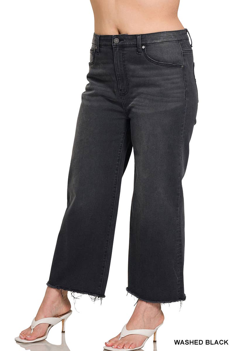 Plus High Rise Washed Black Cropped Jean Pants - WASHED BLACK