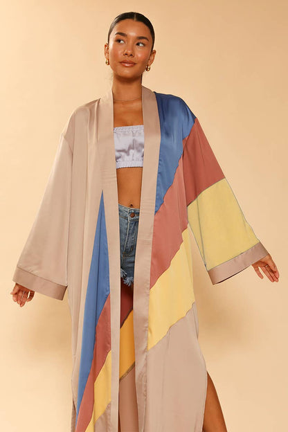 Retro Stripe Kimono - Tan Multi
