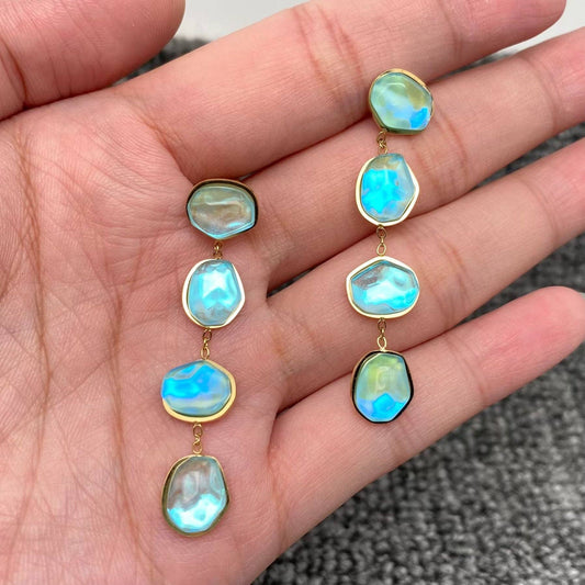 Irregular Blue Acrylic Linked 18K Golden Earrings