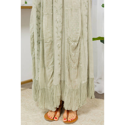 Gypsy Rhapsody Skirt with Aari Embroidery - Olive