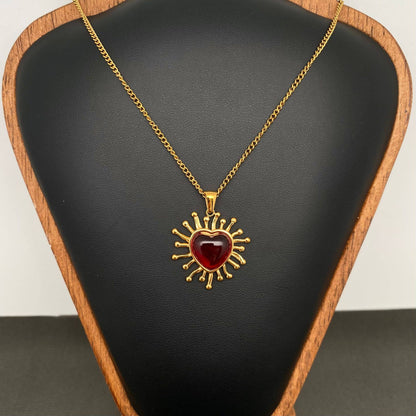 Red Heart 18K Gold Plated Stainless Steel Necklace - FGS