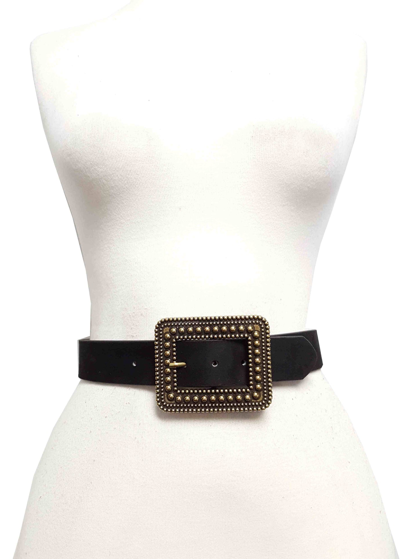 Rectangular Vintage Brass Buckle in Microfiber suede belt - Black