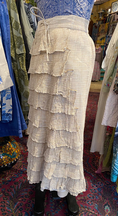 Full Length Layered Ruffle Skirt - Natural